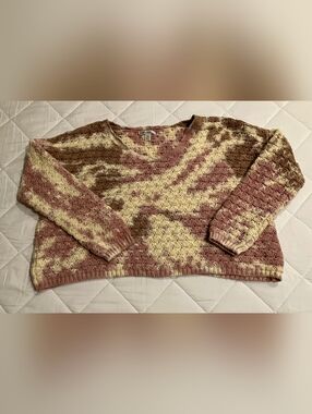 Cozy Cropped Knit Sweater in Dusty Pink and Cream